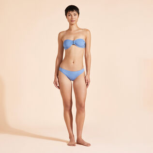 Women Ring Bandeau Bikini Top Solid Jeans blue front worn view
