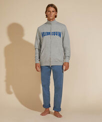 Men Front Zip Sweatshirt Embroidered Logo Velvet Starlettes Heather grey front worn view