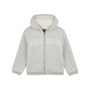 Kapuzenjacke mit gesticktem Logo für Kinder Graumeliert Vorderansicht