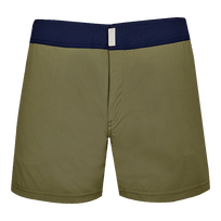 Pantaloncini mare uomo elasticizzati con cintura piatta Color Block Olivier vista frontale