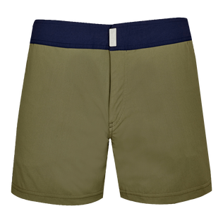 Pantaloncini mare uomo elasticizzati con cintura piatta Color Block Olivier vista frontale