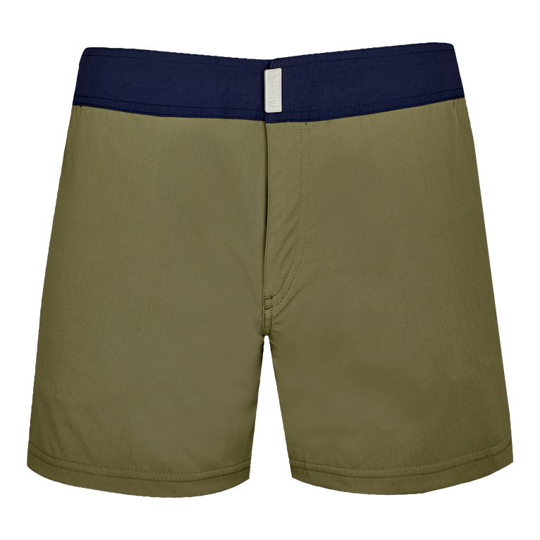 Color Block Stretch-badeshorts Mit Flachem Bund Für Herren - Merle - Grün