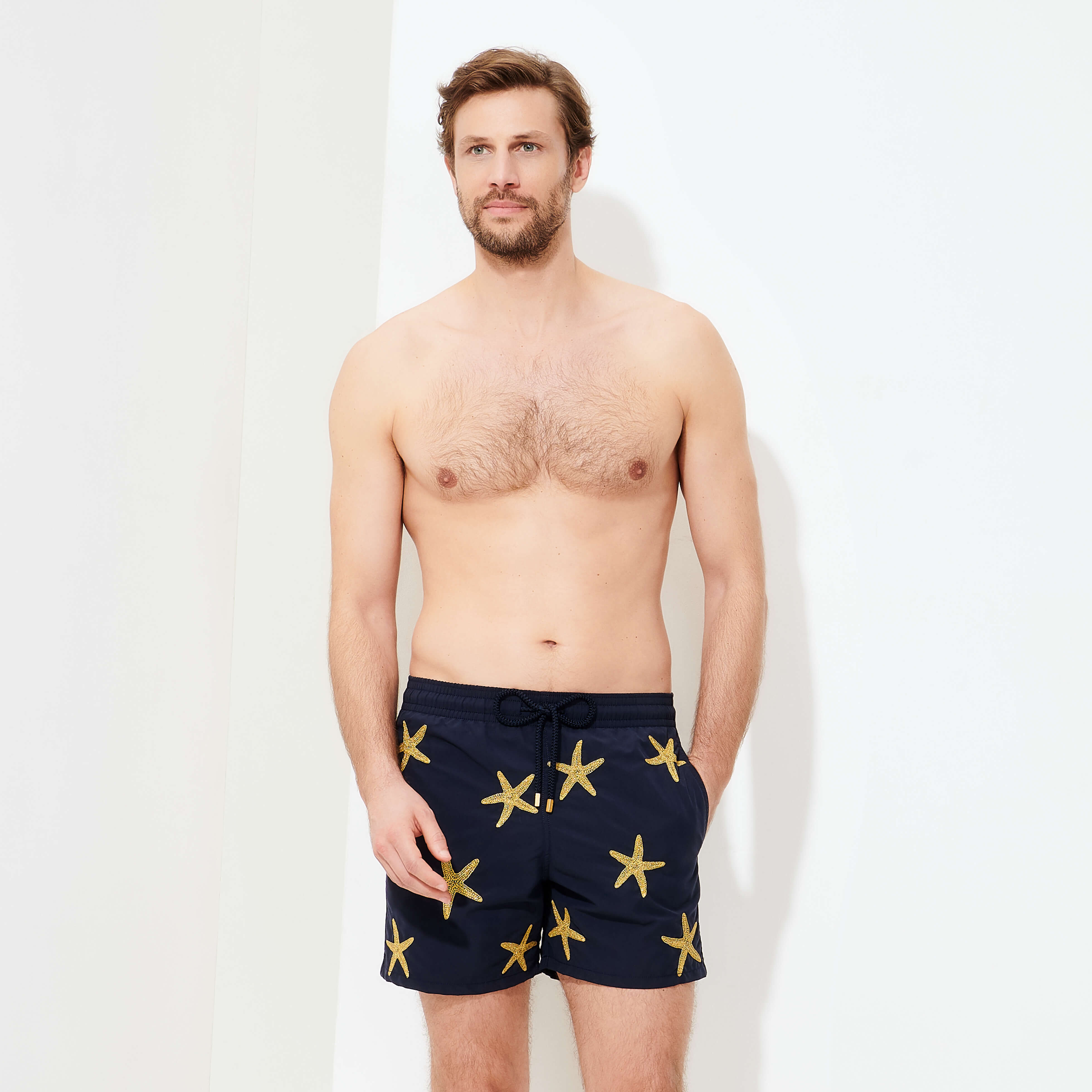 Men Swim Trunks Placed Gold Embroidery Starfish Dance Limited Edition