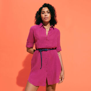 Robe chemise femme unie Pourpre vue de détail 2