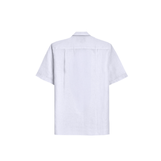 Camisa de lino de manga corta de lino para hombre Blanco vista trasera