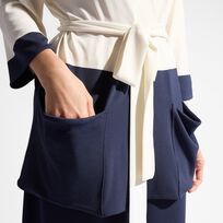 Women Viscose Jersey Striped Beachjama Top Navy front view