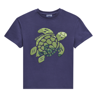 Camiseta de algodón con estampado Ronde des Tortues Camo para niño Azul marino vista frontal