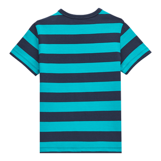 Boys Cotton Round-Neckline T-shirt Navy Stripes Tropezian green back view