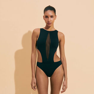 Maillot de bain une pièce trikini graphique femme uni Noir vue portée de face