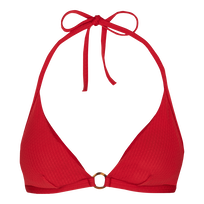 Top de bikini anudado alrededor del cuello con estampado Plumetis para mujer Moulin rouge vista frontal