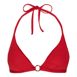 Top de bikini anudado alrededor del cuello con estampado Plumetis para mujer Moulin rouge vista frontal