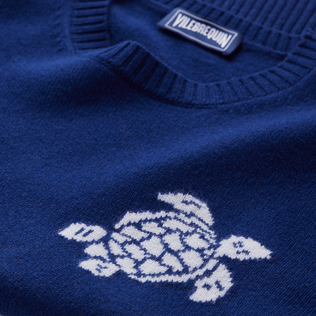 Men Wool and Cashmere Sweater Turtle Purple blue details view 1