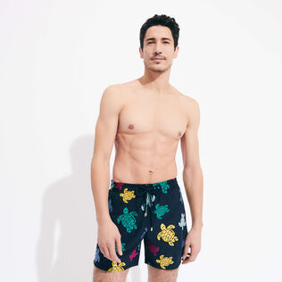 Men Swim Trunks Embroidered Ronde Tortues Multicolores - Limited Edition Navy front worn view