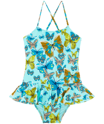 Mädchen Einteiler Bedruckt - Butterflies Badeanzug für Mädchen, Lagune Vorderansicht