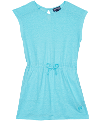 Solid Kleid aus Leinen für Mädchen Lazulii blue Vorderansicht