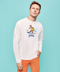 Men Cotton Long Sleeve T-Shirt Ski in VBQ Off white front worn view