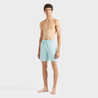 Men Long Stretch Swim Trunks Micro Ronde Des Tortues Rainbow Pacific front worn view