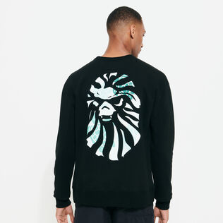 Men Cotton Crewneck Sweatshirt Turtles Printed - Vilebrequin x BAPE® BLACK Black back worn view