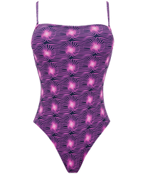 Damen Einteiler Bedruckt - Hypno Shell Bustier-Badeanzug für Damen, Marineblau Vorderansicht