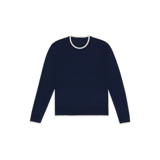 Men Merino Wool Cashmere Silk Crewneck Sweater Navy front view