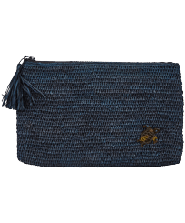 Trousse de plage en raphia Bleu marine vue de face