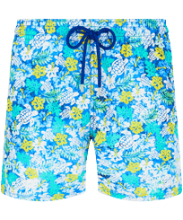 Men Swim Trunks Tropical Turtles Vintage Lazulii blue front view