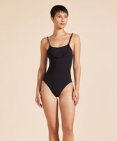 Maillot de bain une pièce col rond femme Tresses Noir vue portée de face