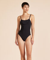 Women Rope One-piece Swimsuit Tresses Black front worn view