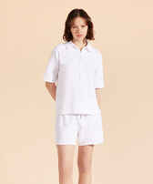 Women Terry Polo Solid Weiss Vorderseite getragene Ansicht