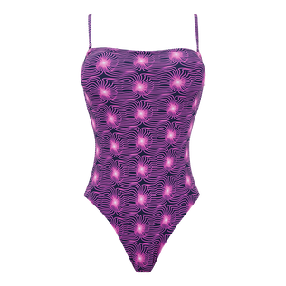 Women Bustier One-piece Swimsuit Hypno Shell Navy front view