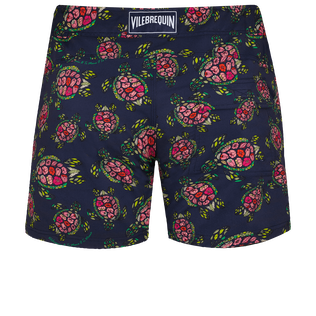 Bañador elástico con cintura plana y estampado Provencal Turtles para hombre Azul marino vista trasera