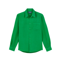 Camicia uomo in lino tinta unita Chive vista frontale