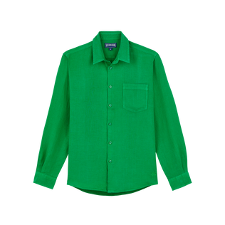 Camicia uomo in lino tinta unita Chive vista frontale