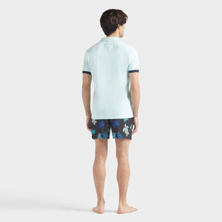 Men Cotton Pique Polo Shirt Solid Pacific 背面穿戴视图