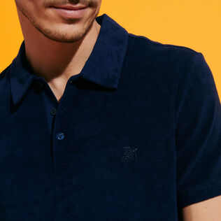Men Terry Polo Solid Navy details view 1