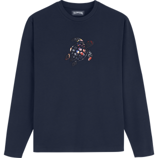Men Cotton T-Shirt Solid Navy front view