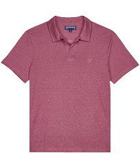 Men Linen Jersey Polo Shirt Solid Murasaki front view