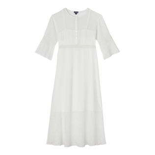 Vestido largo de seda con estampado Paisley para mujer Blanco tiza vista frontal