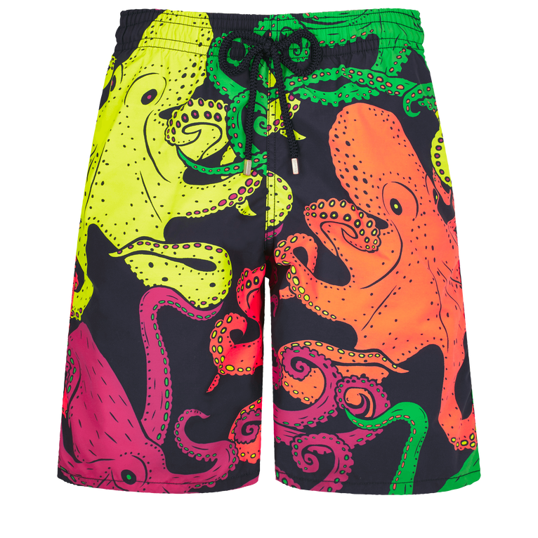 Men Long Swim Shorts Macro Octopussy - Okoa - Blue - Size L - Vilebrequin