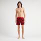 Men Swim Shorts Flocked Flowers Poppy red front worn view