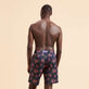 Men Stretch Long Swim Trunks Provencal Turtles Navy back worn view