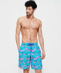 Men Long Ultra-light and packable Swim Shorts Crevettes et Poissons Curacao front worn view