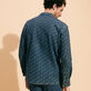 Micro Turtles Corrosion Printed Denim Men Jacket Dark denim w1 back worn view