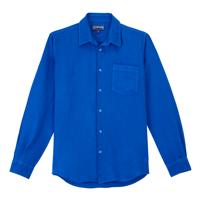 Men Linen Shirt Solid - Caroubis - Blue