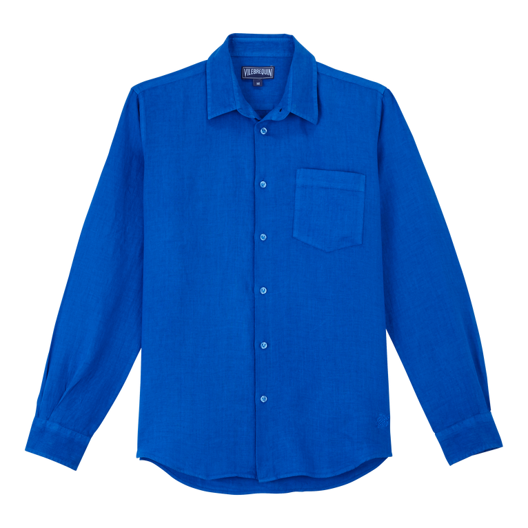 Men Linen Shirt Solid - Shirt - Caroubis - Blue - Size XXL - Vilebrequin