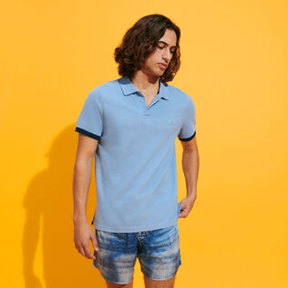 Men Cotton Pique Polo Shirt Solid Divine 正面穿戴视图