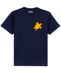 Camiseta de algodón con parche de la tortuga para hombre Azul marino vista frontal