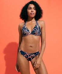 Braguita de bikini de talle medio con estampado Sweet Blossom para mujer Azul marino vista frontal desgastada