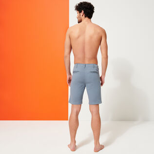 Men Cotton Bermuda Shorts Micro Flower Grey metal back worn view