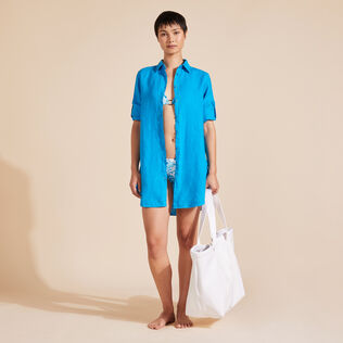 Vestido camisero de lino de color liso para mujer Hawaii blue detalles vista 1